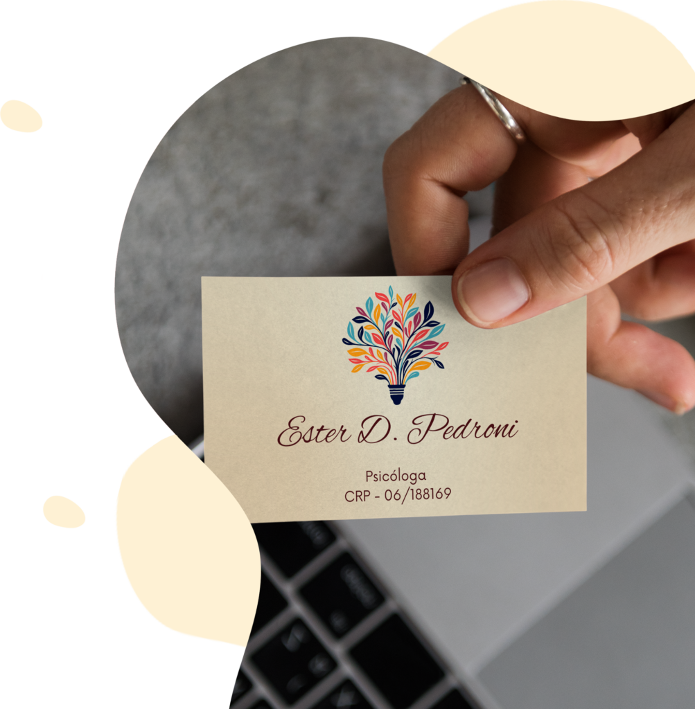 Mockup do cartão de visitas da psicóloga Ester Pedroni com logotipo, nome e CRP