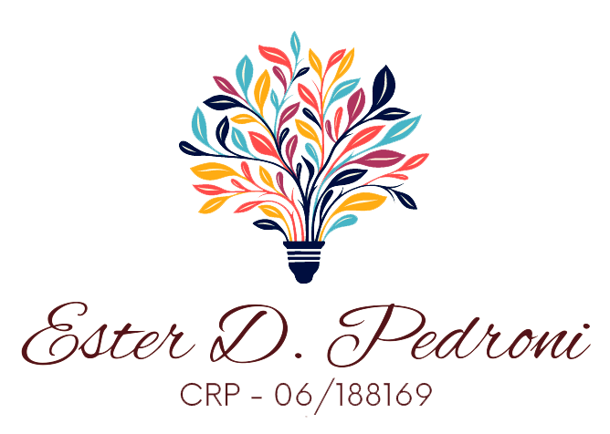 Logotipo da psicóloga Ester Pedroni - lâmpada com ramos coloridos
