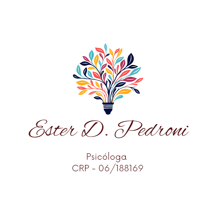 Logotipo da psicóloga Ester Pedroni - lâmpada com ramos coloridos